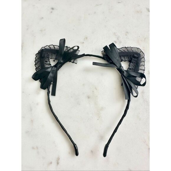 Adorable black lace with bow kitty cat Halloween ears